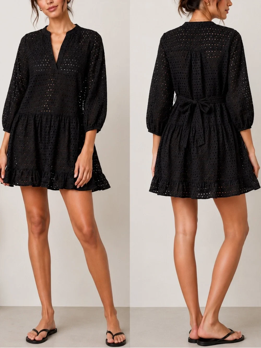 Shoshanna Umbrella Black Eyelet Boho Beach Resortwear Tunic Swim Coverup Dress